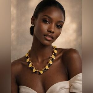 J. Crew Firefly Yellow Floral Jeweled Statement Necklace